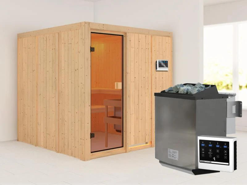 Karibu Sauna Oulu 68 mm inkl. 9 kW Bioofen externe Steuerung