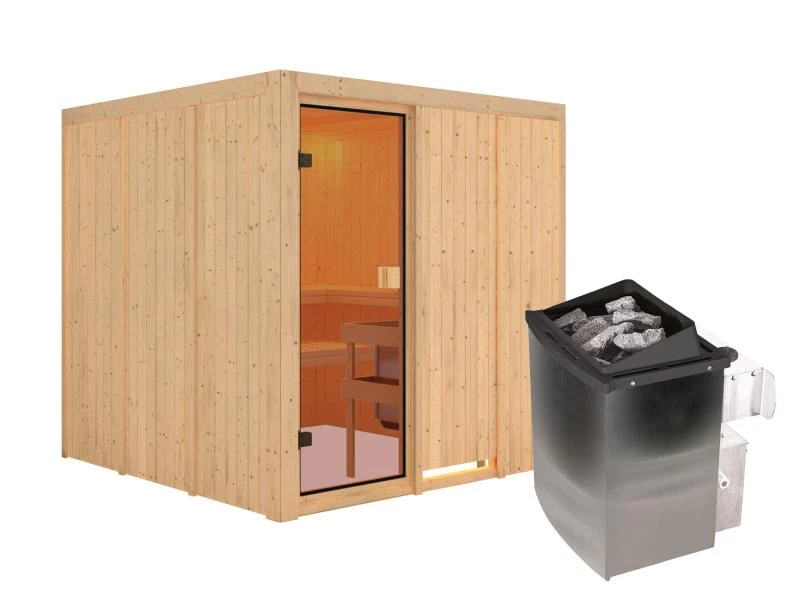 Karibu Sauna Oulu 68 mm inkl. 9 kW Ofen integrierte Steuerung