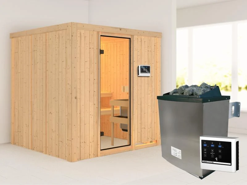 Karibu Sauna Tromsö 68 mm inkl. 9 kW Ofen ext. Steuerung