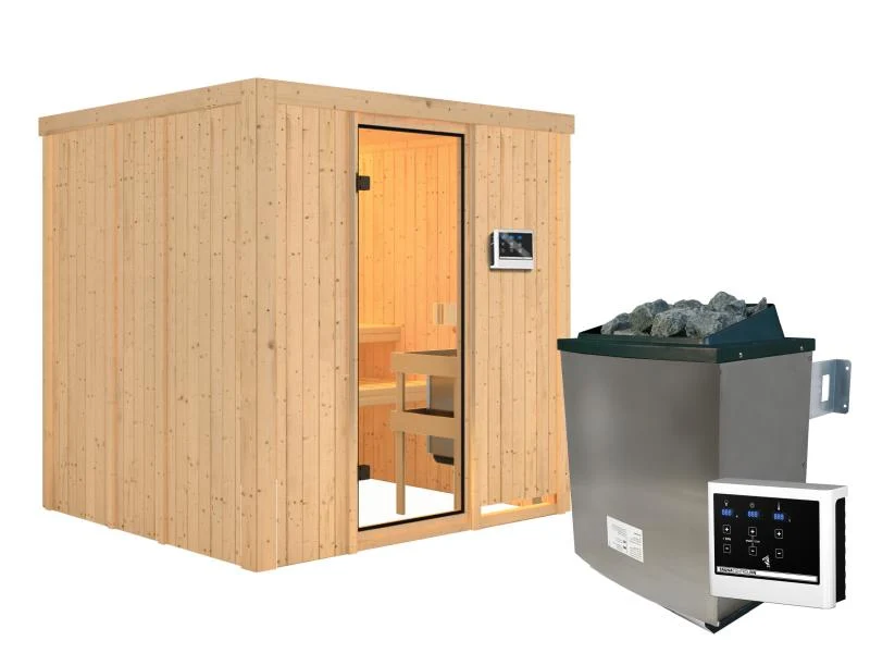 Karibu Sauna Tromsö 68 mm inkl. 9 kW Ofen ext. Steuerung