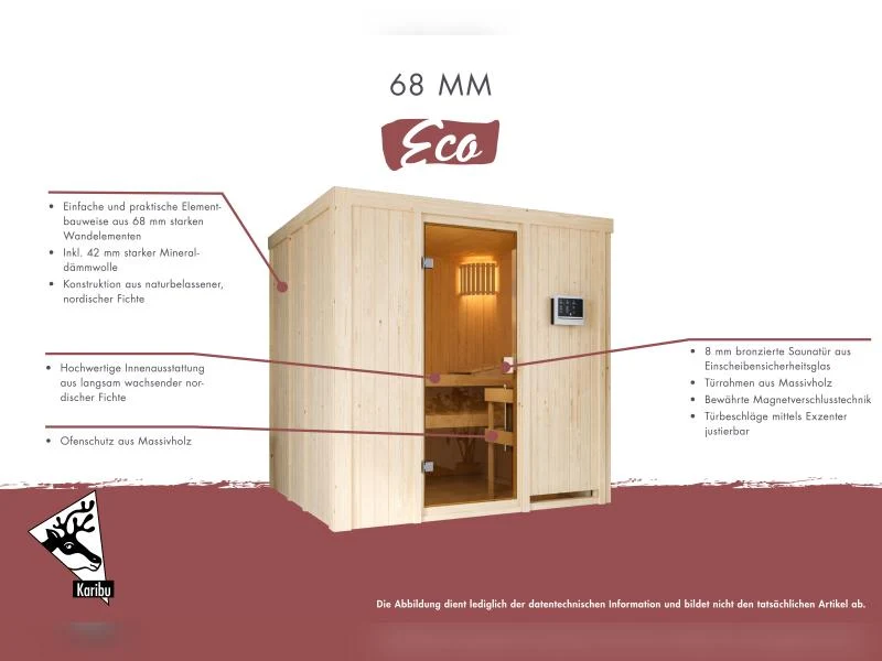 Karibu Sauna Tromsö 68 mm inkl. 9 kW Ofen integr. Steuerung