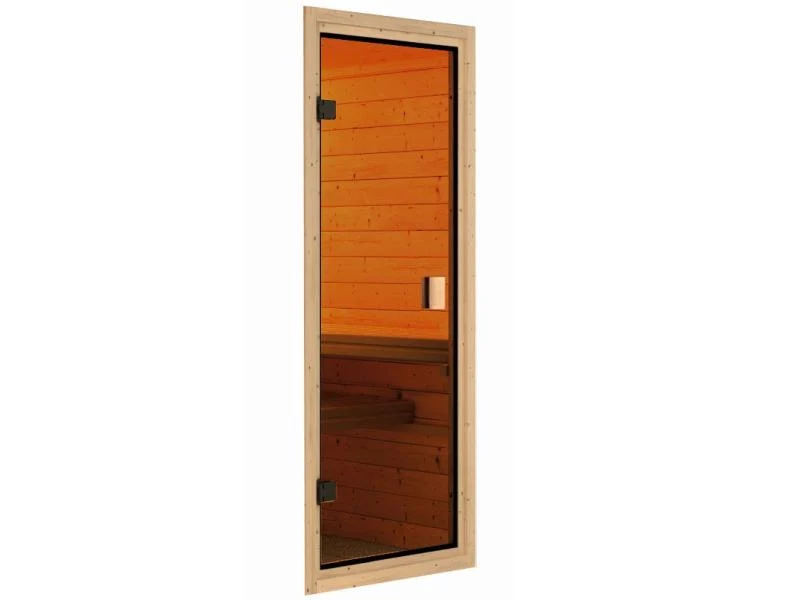 Karibu Sauna Faurin inkl. 9 kW Bioofen ext. Steuerung mit klassischer Saunatür -ohne Dachkranz-