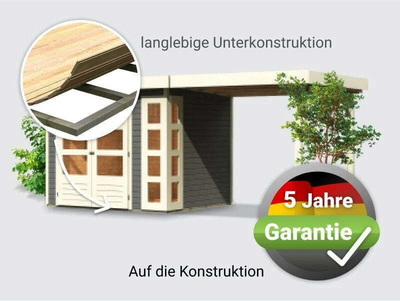 Norlinio Gartenhaus Kerken 3 terragrau inkl. Fußboden und Anbaudach 2,40 m