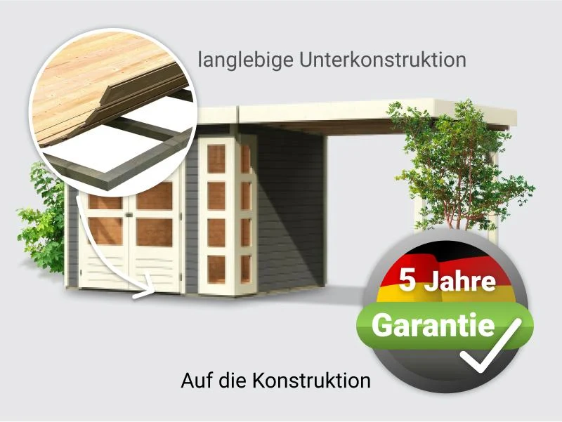 Norlinio Gartenhaus Kerken 3 terragrau inkl. Fußboden und Anbaudach 2,40 m