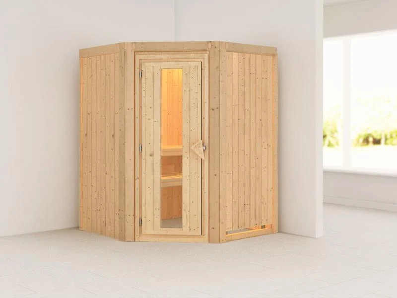 Nanja - Karibu Sauna Plug & Play ohne Ofen - ohne Dachkranz - Energiespartür