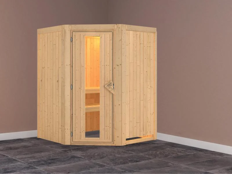Nanja - Karibu Sauna Plug & Play ohne Ofen - ohne Dachkranz - Energiespartür