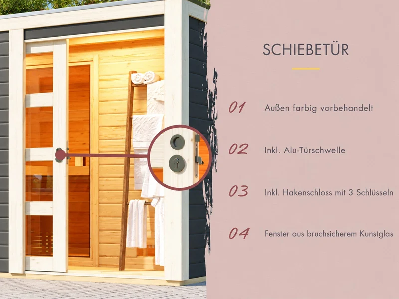 Karibu Saunahaus Cuben terragrau 38 mm inkl. 9-kW-Bioofen