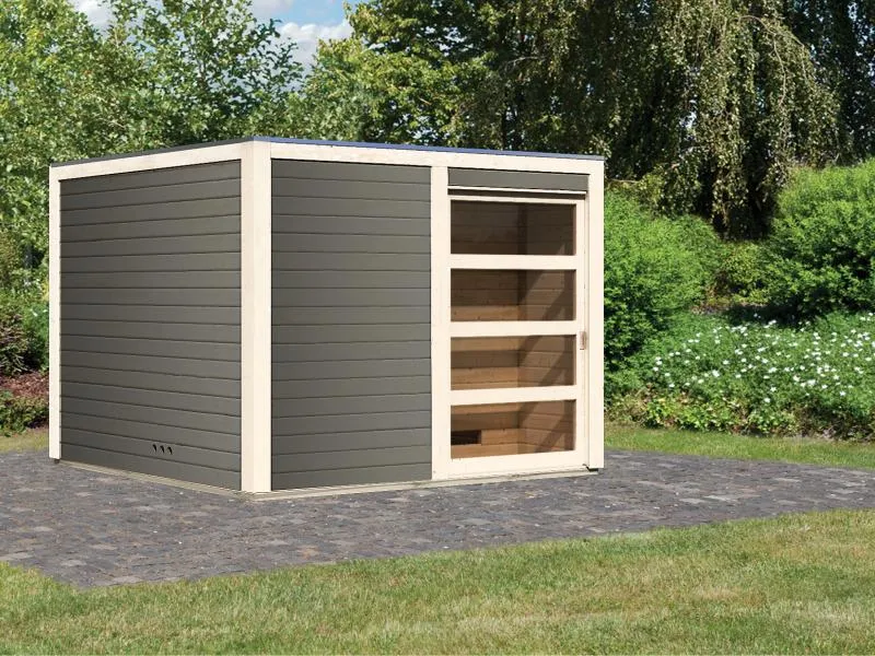 Karibu Saunahaus Cuben terragrau 38 mm ohne Ofen