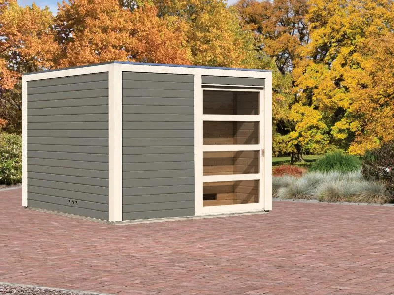 Karibu Saunahaus Cuben terragrau 38 mm ohne Ofen