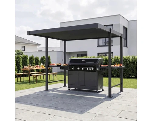 B-Ware Konsta Grillpavillon Grillpergola Pergola Lamellen anthrazit 300x250cm