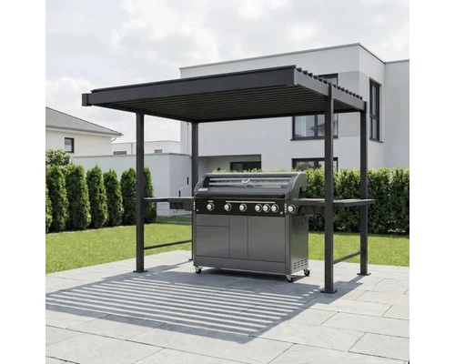 B-Ware Konsta Grillpavillon Grillpergola Pergola Lamellen anthrazit 300x250cm