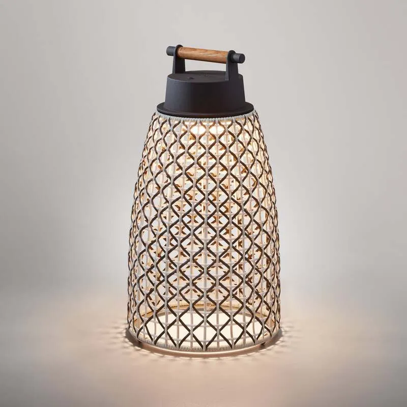 B-Ware bover Tischleuchte Lampe Akkuleuchte nans braun Edelstahl Teakholz Außen