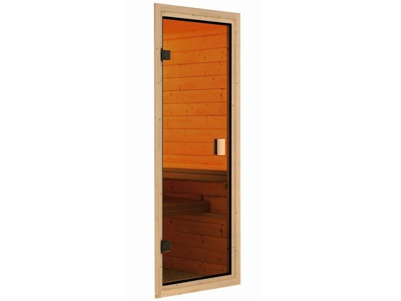 Karibu Sauna Antonia inkl. 9 kW Bioofen ext. Steuerung mit klassischer Saunatür -ohne Dachkranz-