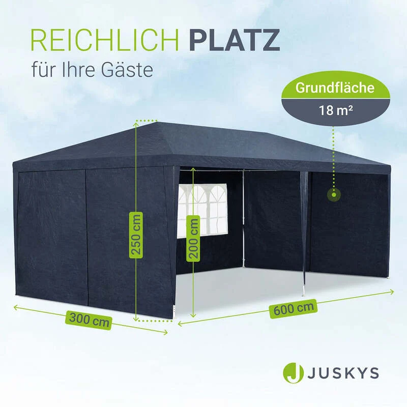 B-Ware Partyzelt 3x6m Gartenzelt blau mit Dach und Seitenwänden Heringe Seile Zubehör