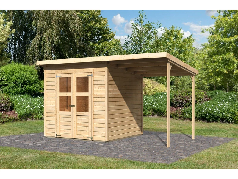 Karibu Gerätehaus Merseburg 4 SET mit Anbaudach