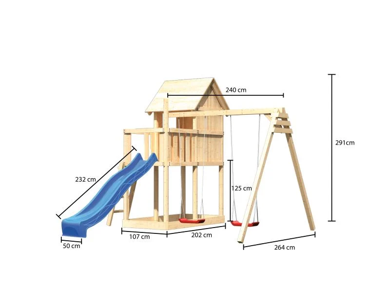 Karibu Stelzenhaus Frieda + Rutsche blau + Doppelschaukel