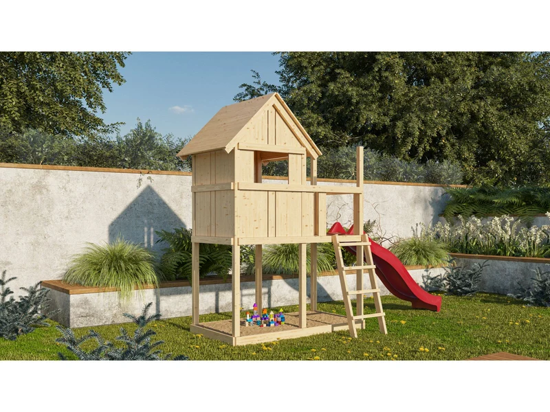 Karibu Stelzenhaus Frieda + Rutsche rot