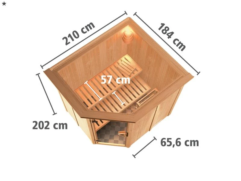 Lilja - Karibu Sauna Plug & Play 3,6 kW Bio Ofen, ext. Steuerung - mit Dachkranz - Energiespartür