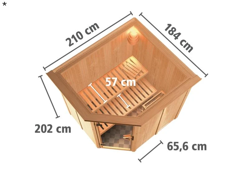 Lilja - Karibu Sauna Plug & Play 3,6 kW Ofen, int. Steuerung - mit Dachkranz - Energiespartür