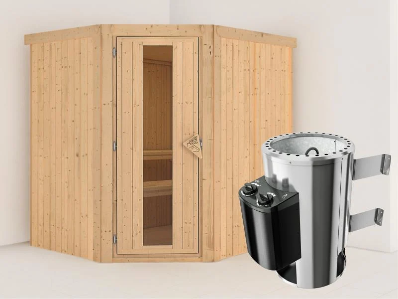 Lilja - Karibu Sauna Plug & Play 3,6 kW Ofen, int. Steuerung - ohne Dachkranz - Energiespartür