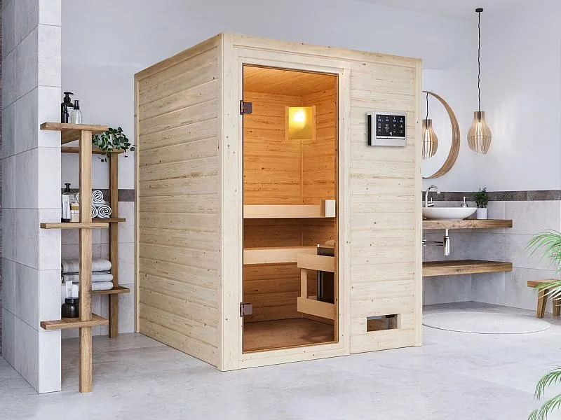 Karibu Sauna Sandra mit 3,6 kW Bioofen ext. Strg