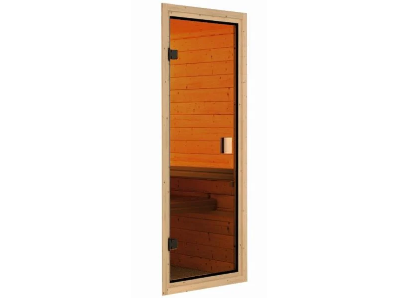 Karibu Sauna Sandra inkl. 9 kW Ofen integr. Steuerung mit klassischer Saunatür -ohne Dachkranz-