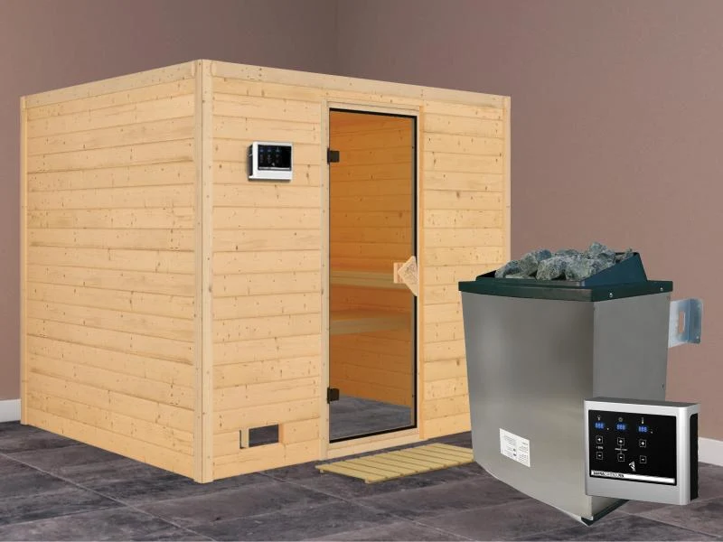 Sonara - Karibu Sauna inkl. 9-kW-Ofen - ohne Dachkranz -