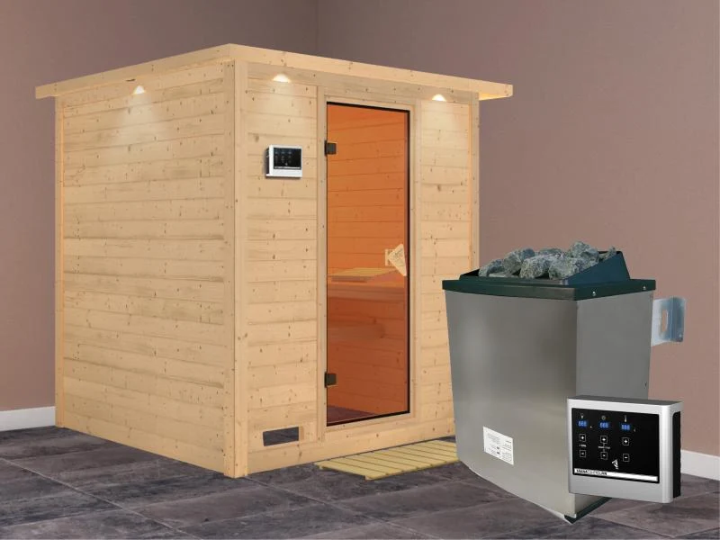 Mojave - Karibu Sauna inkl. 9-kW-Ofen - mit Dachkranz -