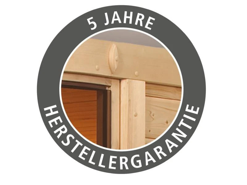 Karibu Sauna Sodin inkl. 9 kW Ofen ext. Steuerung mit Klarglas Ganzglastür - ohne Dachkranz -