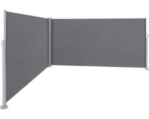 B-Ware Doppel-Seitenmarkise Rollo Sichtschutz Windschutz Stoff Grau Aluminium Pfosten