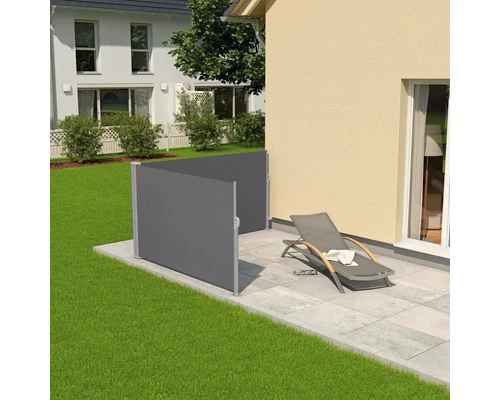 B-Ware Doppel-Seitenmarkise Rollo Sichtschutz Windschutz Stoff Grau Aluminium Pfosten