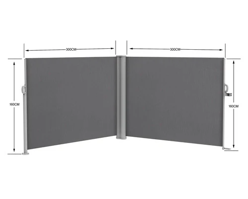 B-Ware Doppel-Seitenmarkise Rollo Sichtschutz Windschutz Stoff Grau Aluminium Pfosten
