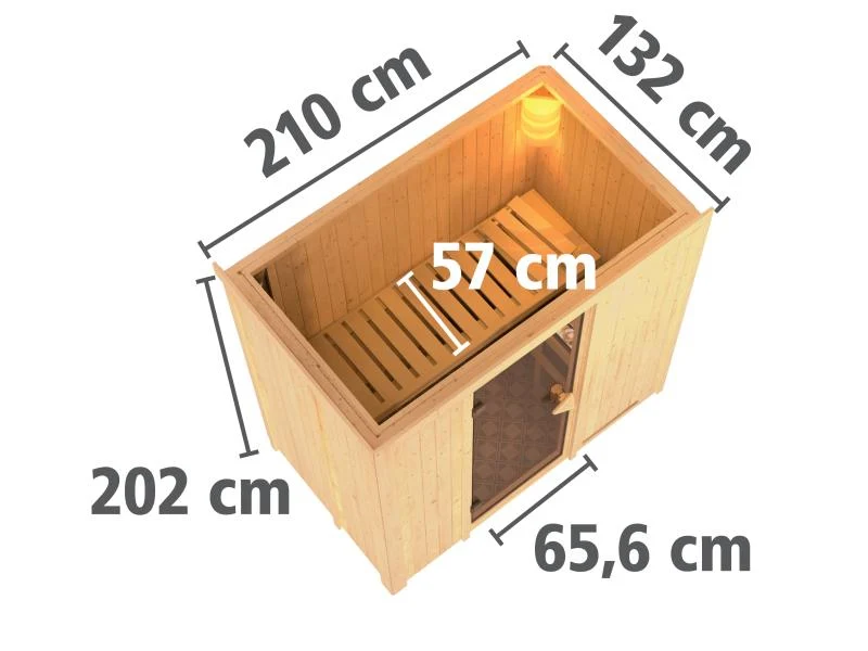 Karibu Sauna Variado inkl. 9 kW Ofen integr. Steuerung, mit moderner Saunatür -mit Dachkranz-