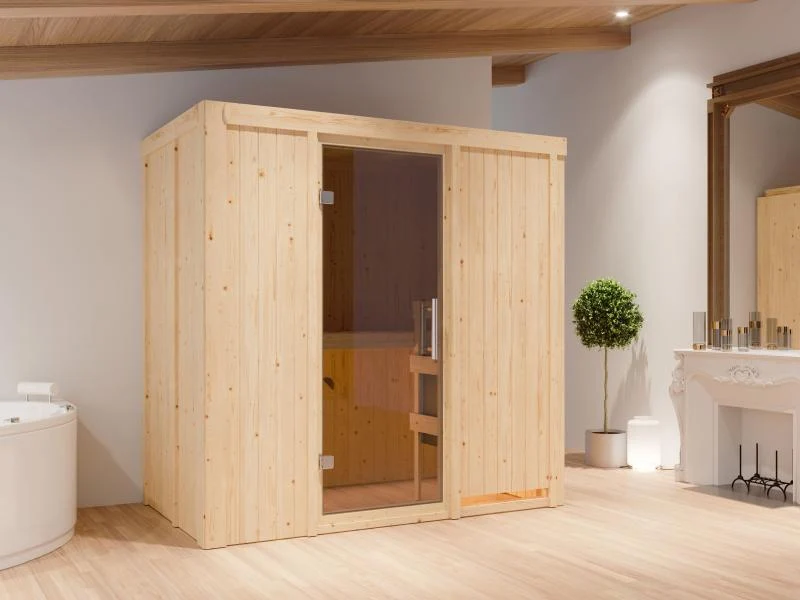 Karibu Sauna Variado inkl. 9 kW Ofen integr. Steuerung, mit moderner Saunatür -ohne Dachkranz-