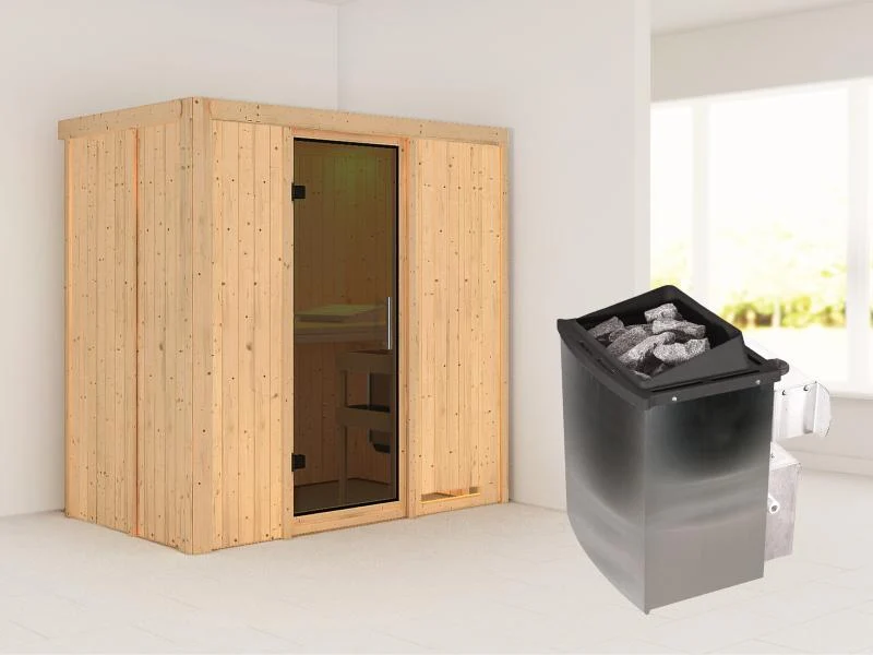 Karibu Sauna Variado inkl. 9 kW Ofen integr. Steuerung, mit moderner Saunatür -ohne Dachkranz-