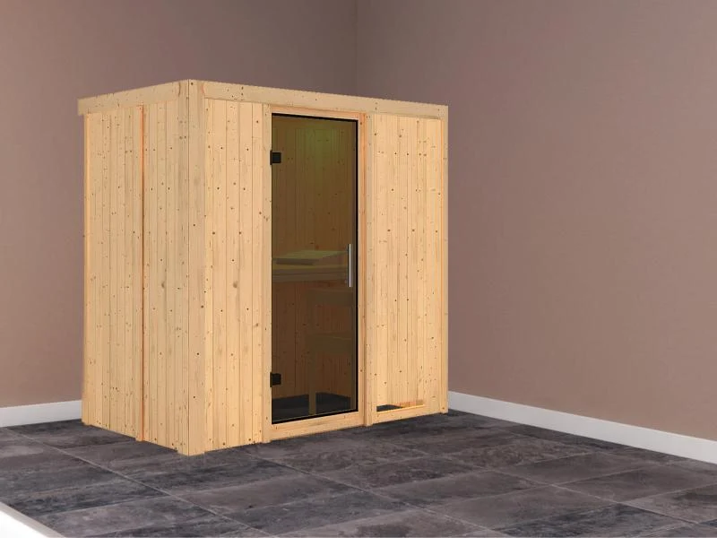 Variado - Karibu Sauna ohne Ofen-ohne Dachkranz-Moderne Saunatür