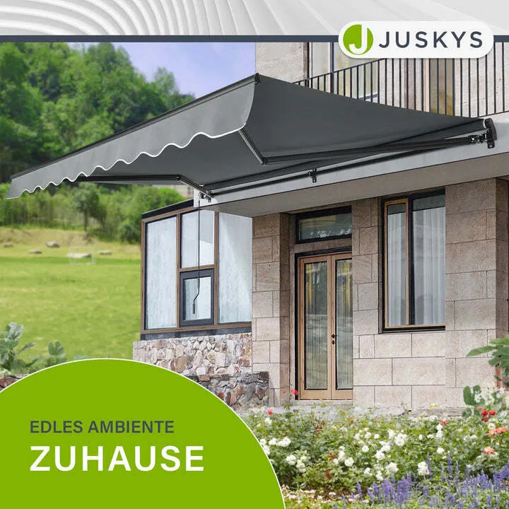 B-Ware Gelenkarmmarkise 350x300cm grau Handkurbel Sonnenschutz für Terrasse Balkon