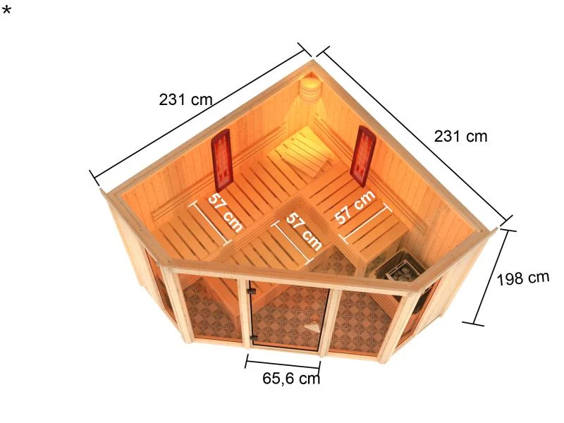 Karibu Multifunktions-Sauna Asta mit 9 kW Bioofen und Infrarotstrahler