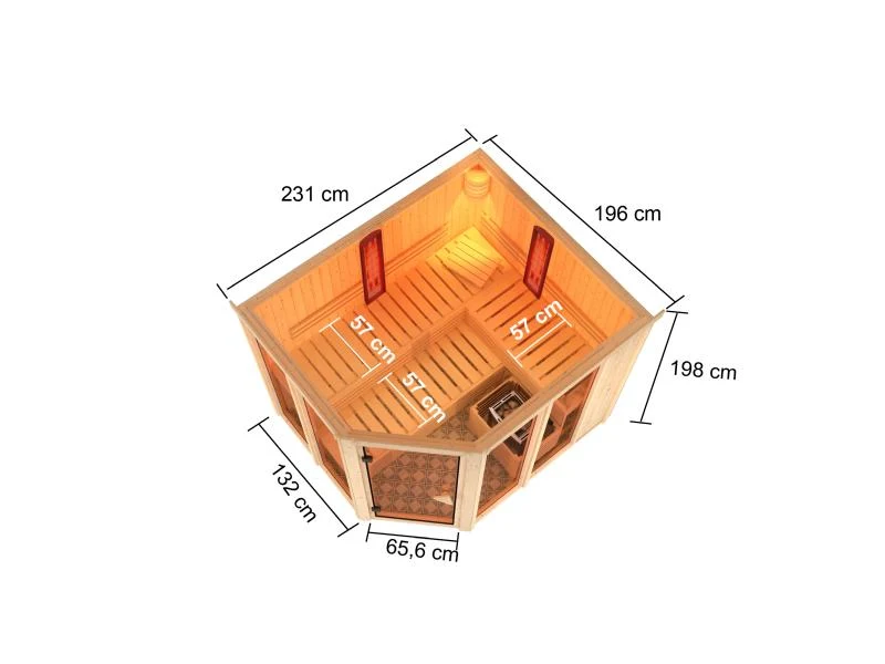 Karibu Multifunktions-Sauna Ava mit 9 kW Bioofen und Infrarotstrahler