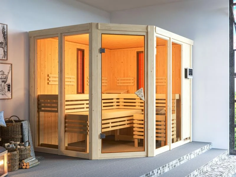 Karibu Multifunktions-Sauna Ava mit 9 kW Bioofen und Infrarotstrahler