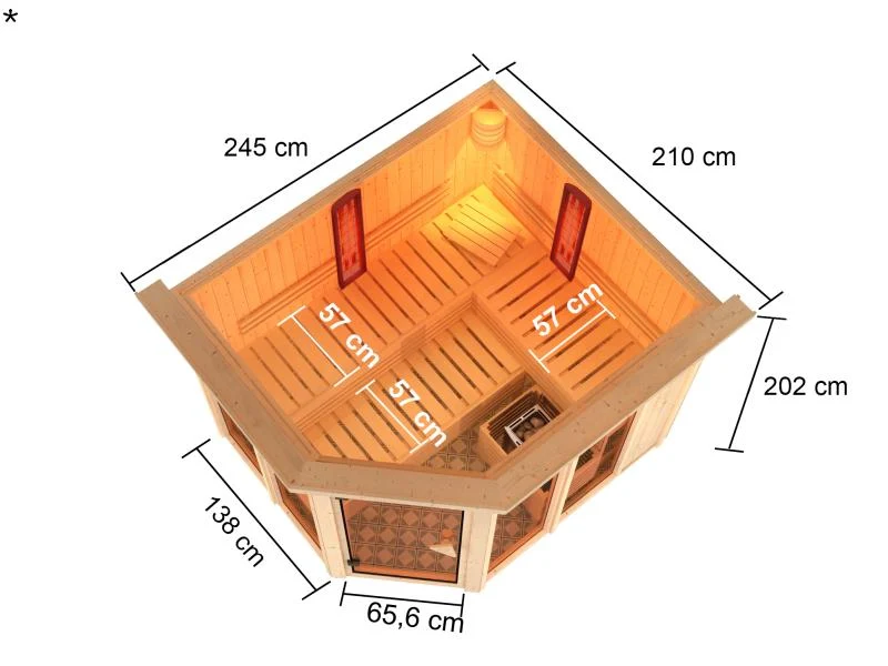 Karibu Multifunktions-Sauna Ava mit Dachkranz, 9 kW Ofen und Infrarotstrahler