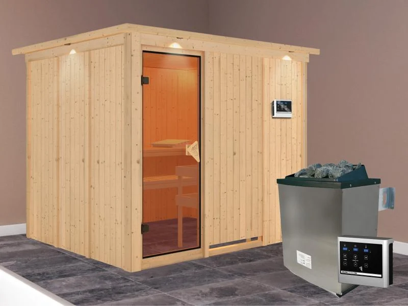 Gobin - Karibu Sauna inkl. 9-kW-Ofen - mit Dachkranz -