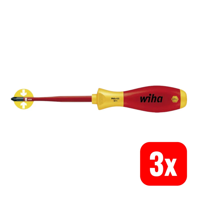 3x B-Ware Wiha 3241 SF SLIM-LINE VDE Kreuzschlitz-Schraubendreher PZ2 Klinge 100mm 3 STÜCK