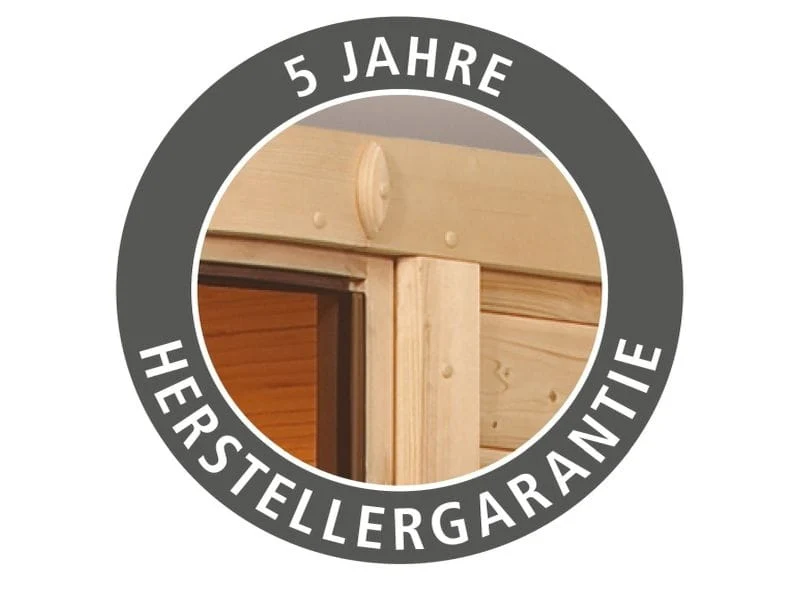 Karibu Sauna Sodin inkl. 9 kW Ofen integr. Steuerung mit Klarglas Ganzglastür - ohne Dachkranz -