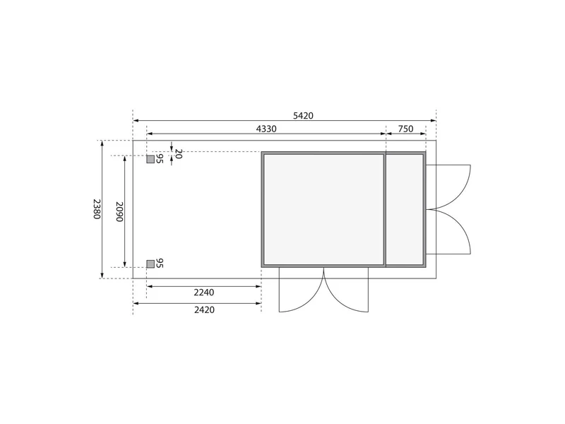 Karibu Gartenhaus Retola 2 natur mit Anbauschrank und 2,40 Meter Anbaudach