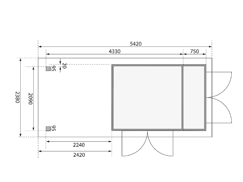 Karibu Gartenhaus Retola 2 natur mit Anbauschrank und 2,40 Meter Anbaudach