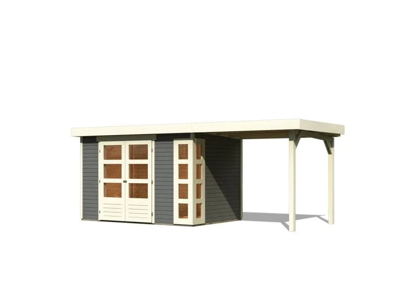 Karibu Gartenhaus Kerko 4 in terragrau mit Anbaudach 2,40 m