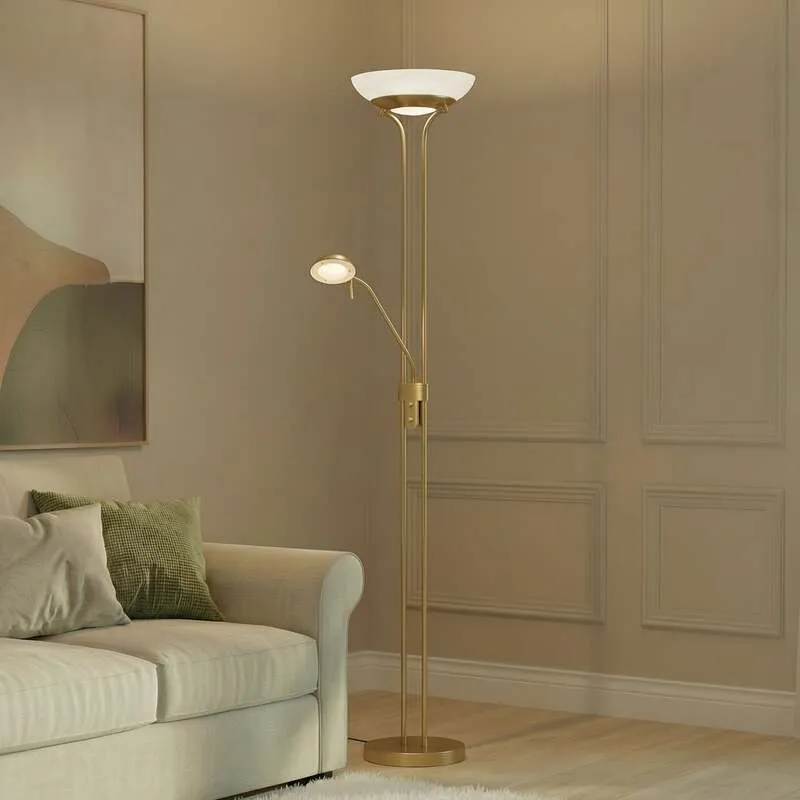 B-Ware Lindby Stehlampe Yveta LED dimmbar Leselampe messing 183cm mit Schalter Leuchte