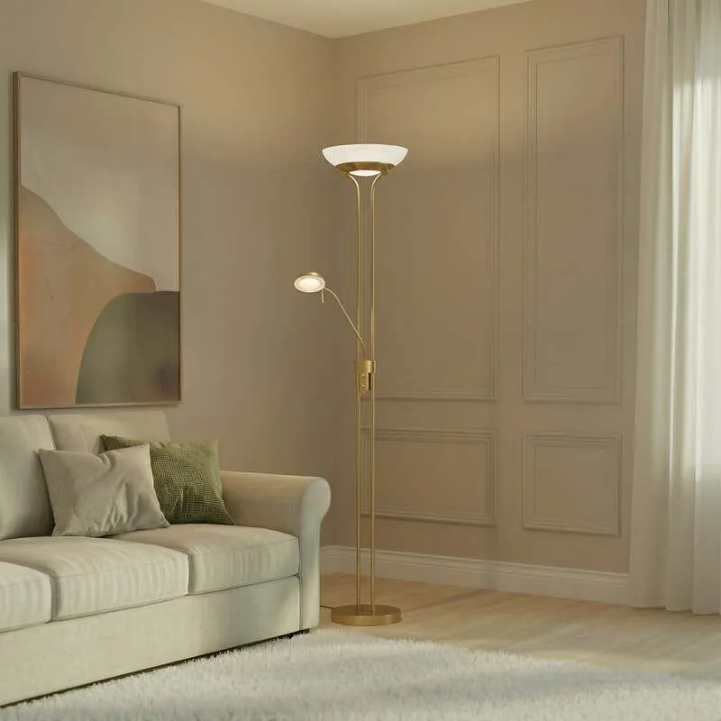 B-Ware Lindby Stehlampe Yveta LED dimmbar Leselampe messing 183cm mit Schalter Leuchte