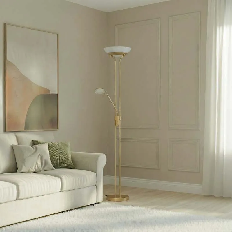 B-Ware Lindby Stehlampe Yveta LED dimmbar Leselampe messing 183cm mit Schalter Leuchte